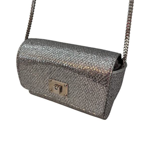 Jimmy Choo Ruby L Glitter Crossbody Bag Link Chain Metallic Grey Glitter - Picture 3 of 12